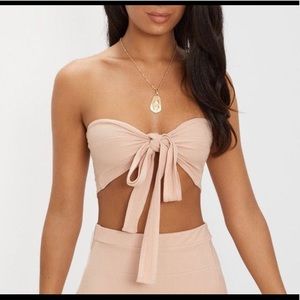 pretty little thing nude bandage tie front bralet
